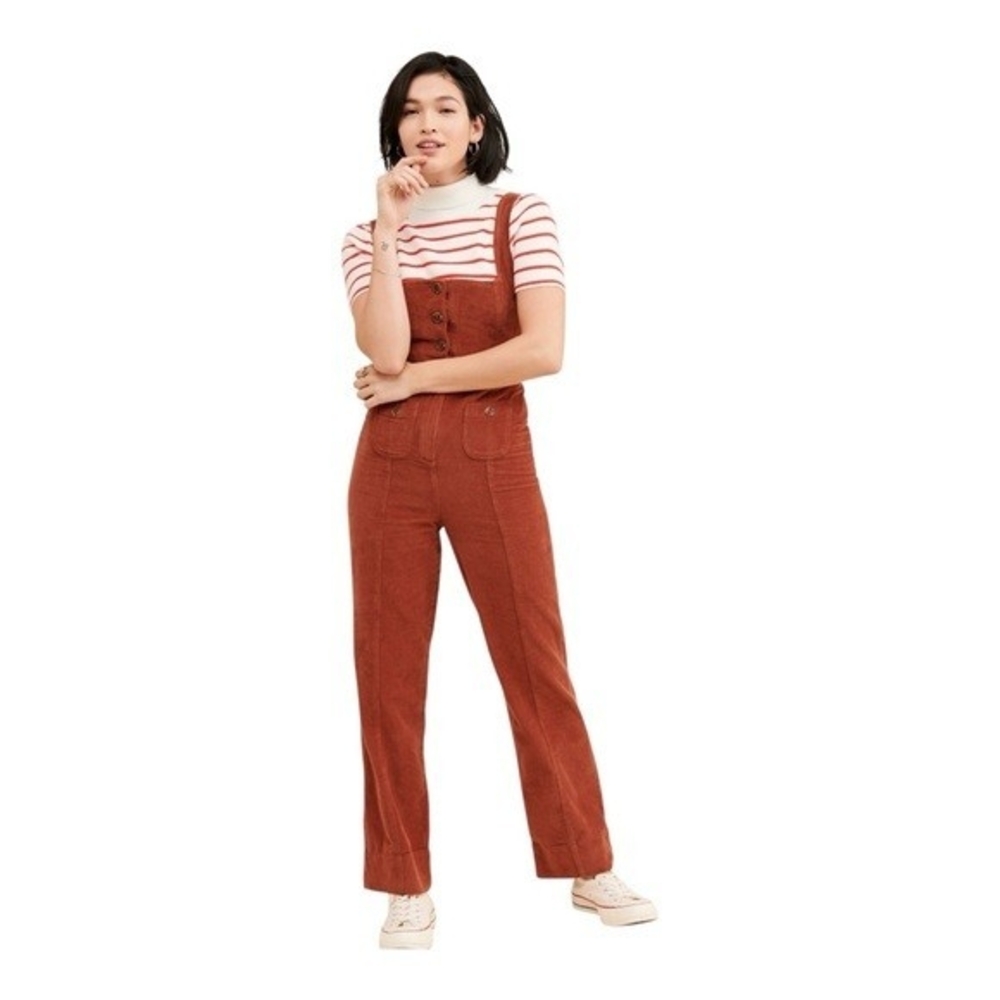 Urban Outfitters Womens Jumpsuit S Burnt Orange Corduroy Sleeveless Button Front